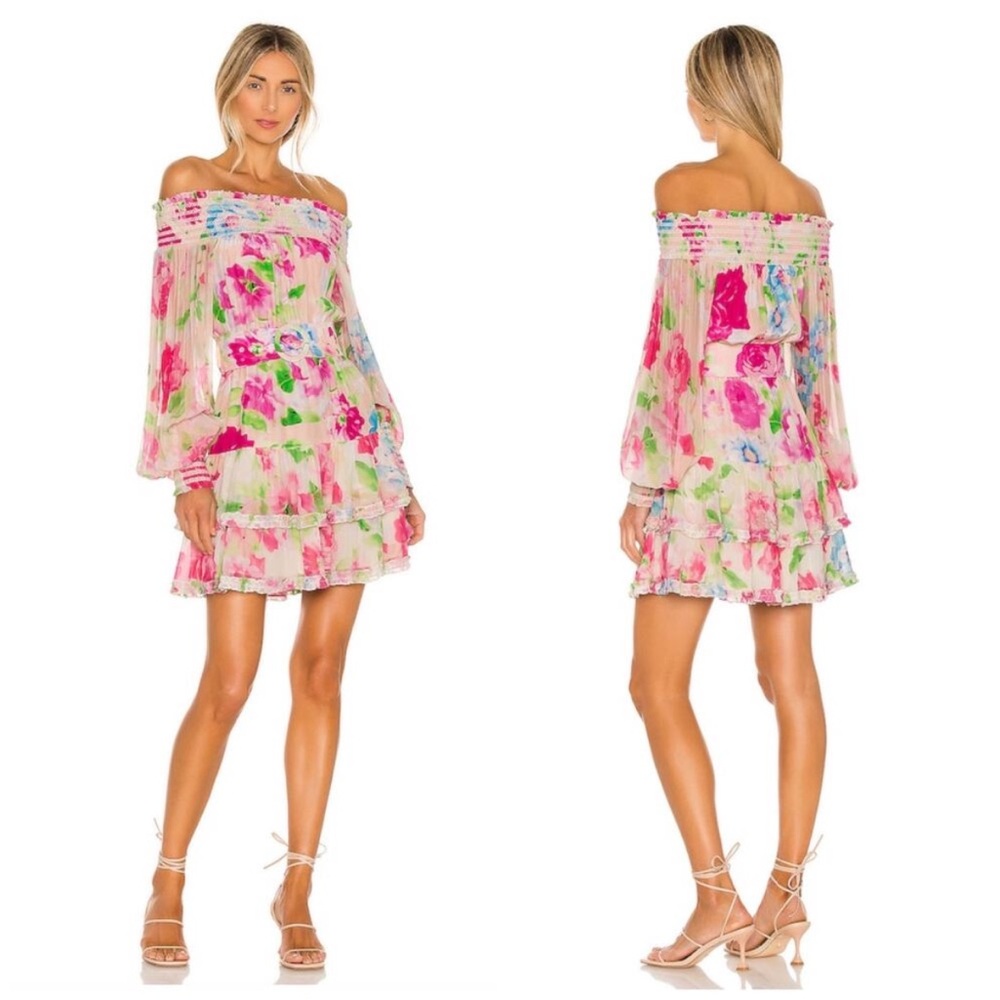 Rococo Sand Alora Mini Dress Floral Off-the-Shoulder Belted